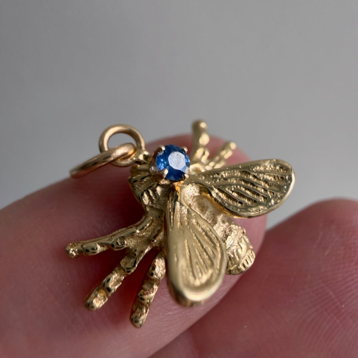 reimagined V I N T A G E // fly on the wall / 14k yellow gold and sapphire fly insect / pin conversion pendant