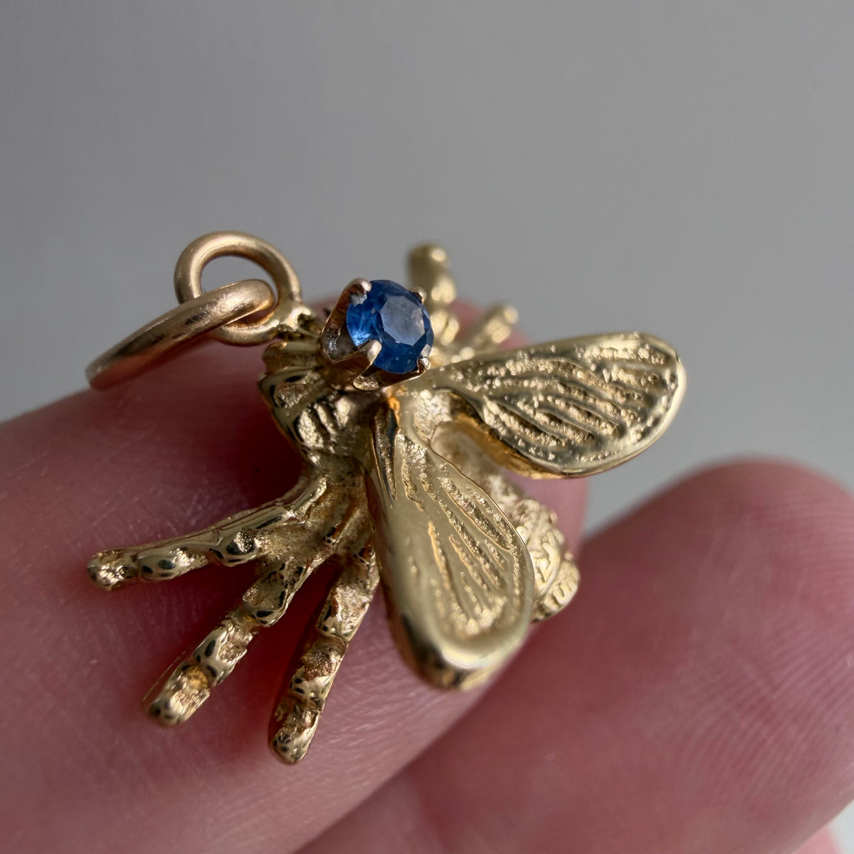 reimagined V I N T A G E // fly on the wall / 14k yellow gold and sapphire fly insect / pin conversion pendant