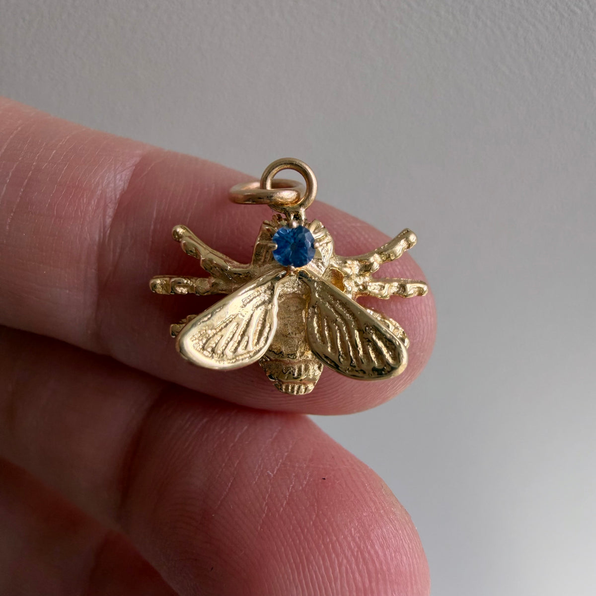 reimagined V I N T A G E // fly on the wall / 14k yellow gold and sapphire fly insect / pin conversion pendant
