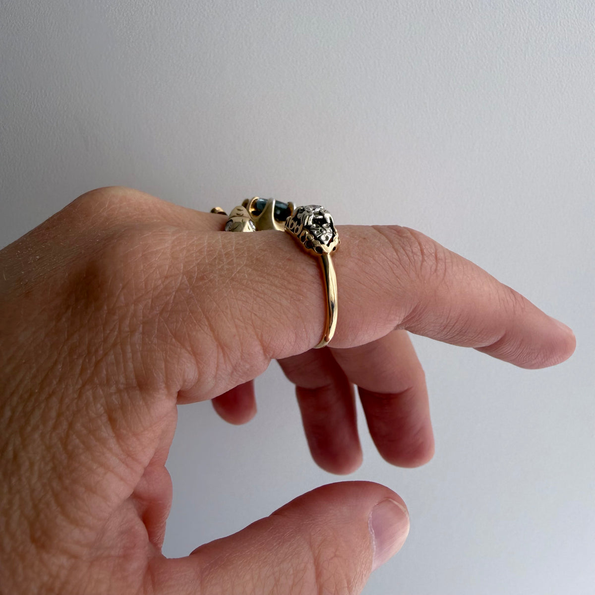 A N T I Q U E // blooming love / two tone 14k and diamond floral solitaire ring / size 6