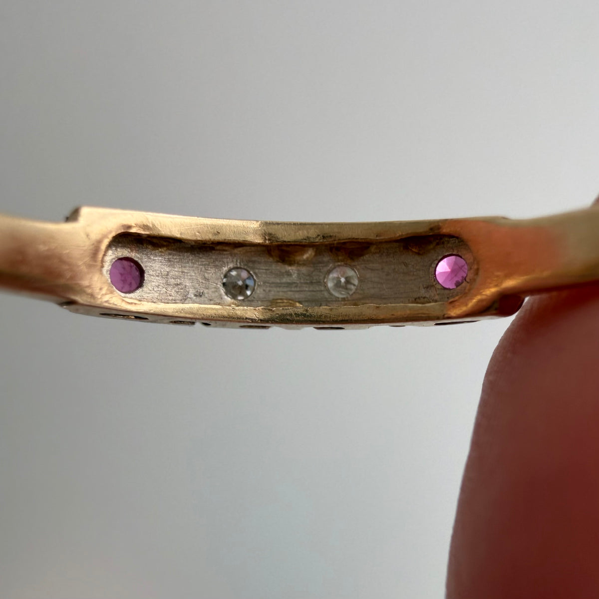 V I N T A G E // art nouveau does deco / bicolor 14k diamond and ruby band / size 8.5