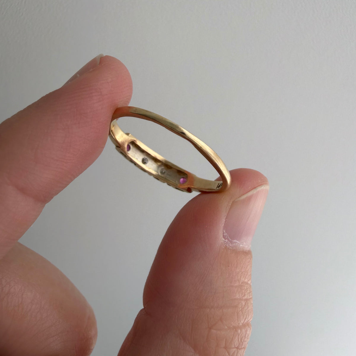 V I N T A G E // art nouveau does deco / bicolor 14k diamond and ruby band / size 8.5