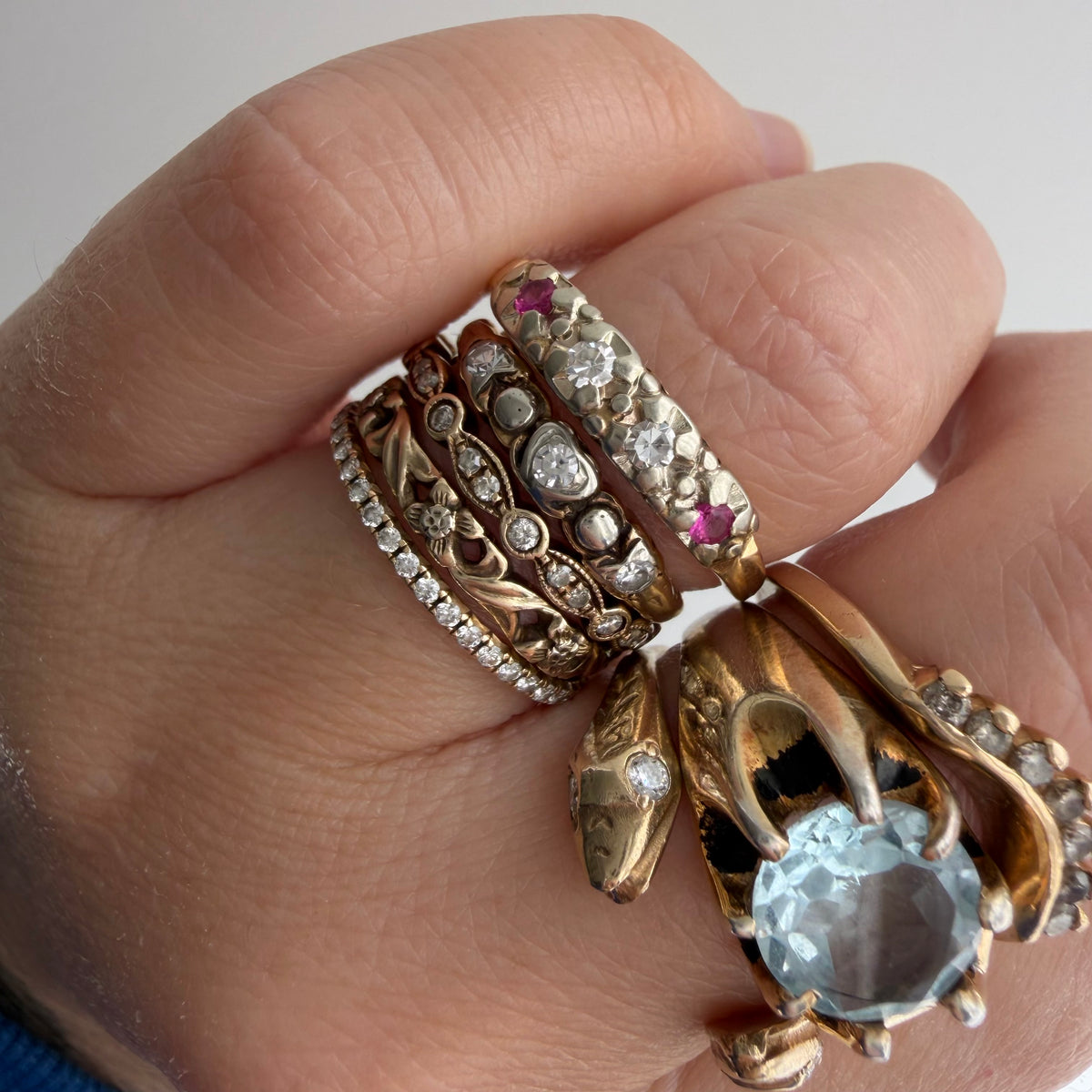 V I N T A G E // art nouveau does deco / bicolor 14k diamond and ruby band / size 8.5