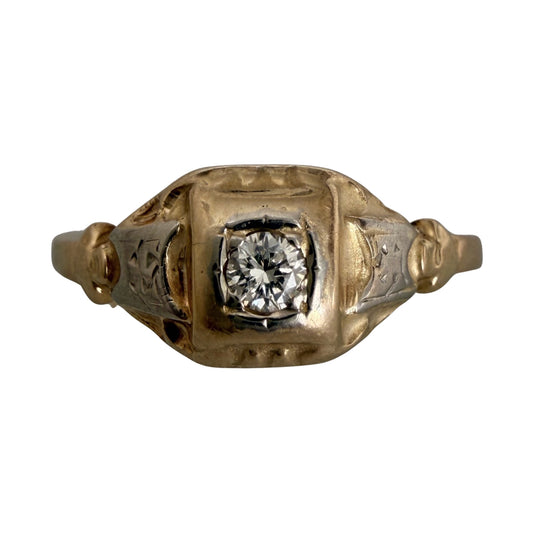 A N T I Q U E // made it this far / two tone 14k and diamond worn solitaire / size 6.5