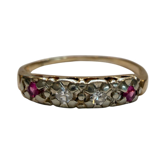 V I N T A G E // art nouveau does deco / bicolor 14k diamond and ruby band / size 8.5