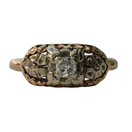 A N T I Q U E // blooming love / two tone 14k and diamond floral solitaire ring / size 6
