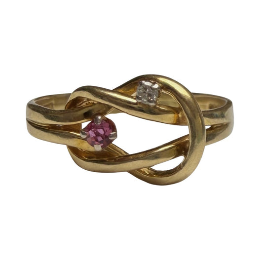 V I N T A G E // linked up / 14k knot ring with diamond and ruby / size 5.75