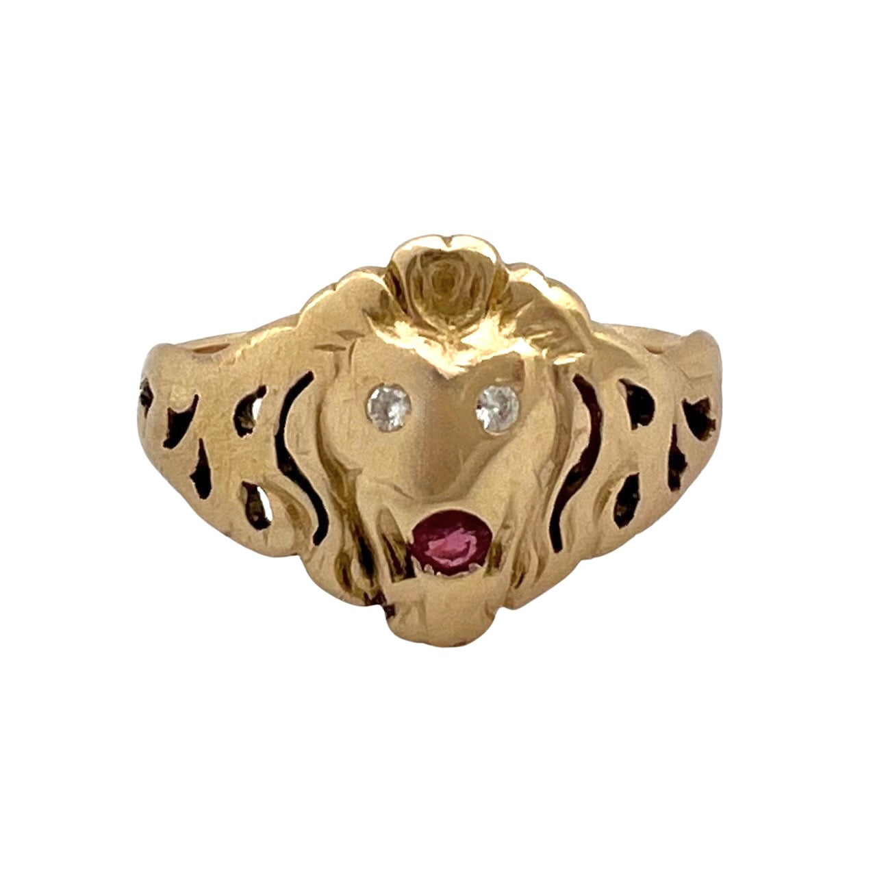 A N T I Q U E // aging roar / 10k yellow gold with ruby and diamond / size 11