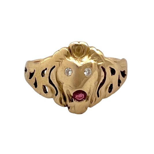 A N T I Q U E // aging roar / 10k yellow gold with ruby and diamond / size 11