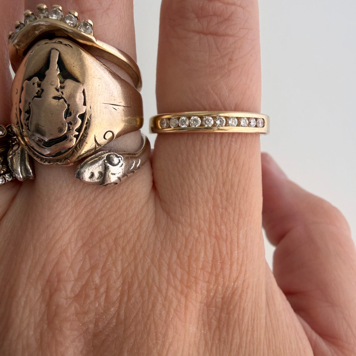 V I N T A G E // decadent sparkle / 14k yellow gold and 10 channel set diamond half eternity band / size 6.75