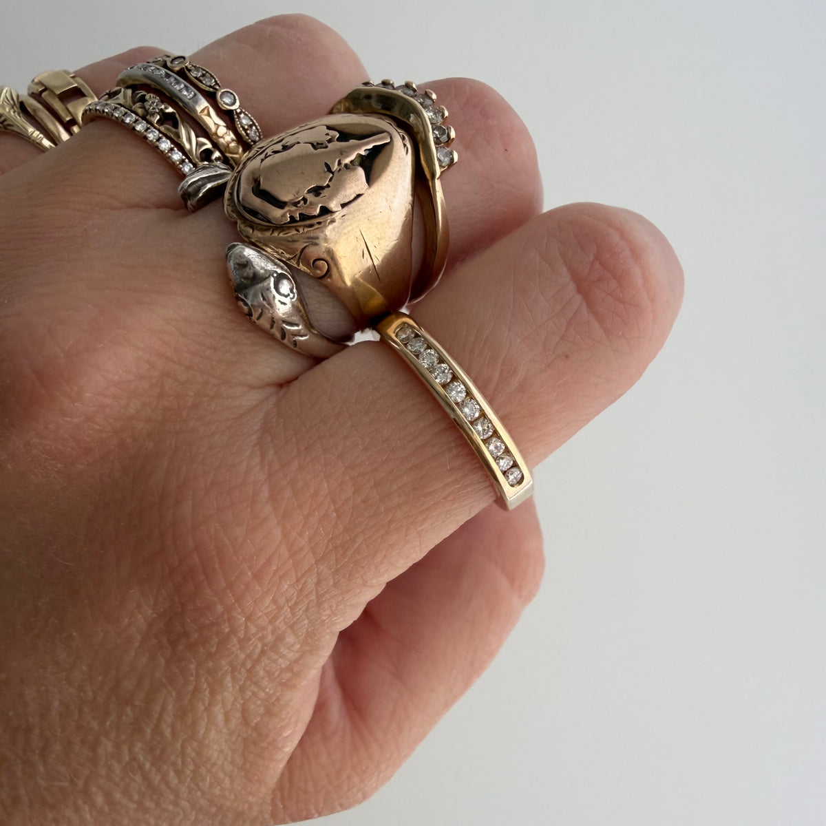 V I N T A G E // decadent sparkle / 14k yellow gold and 10 channel set diamond half eternity band / size 6.75