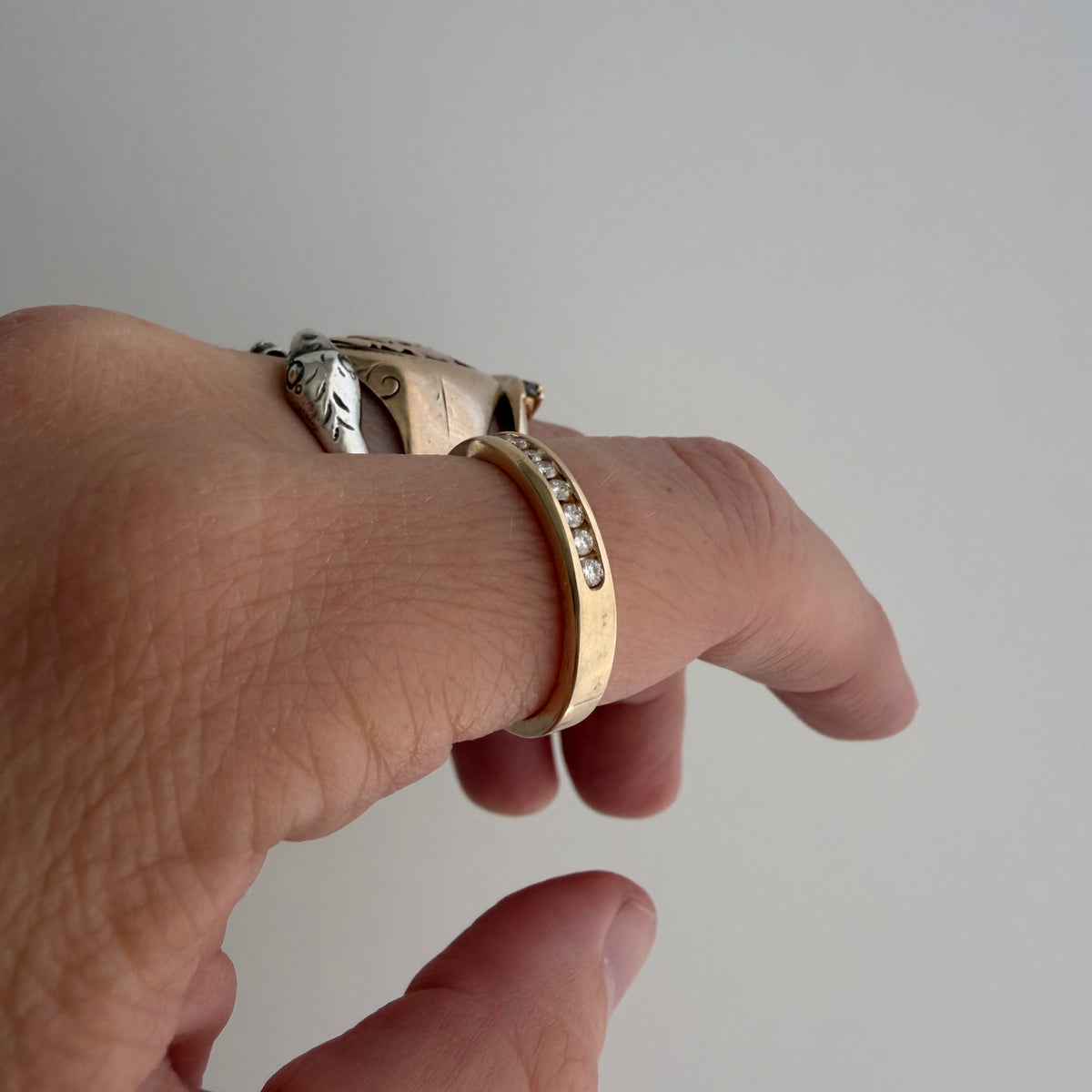 V I N T A G E // decadent sparkle / 14k yellow gold and 10 channel set diamond half eternity band / size 6.75