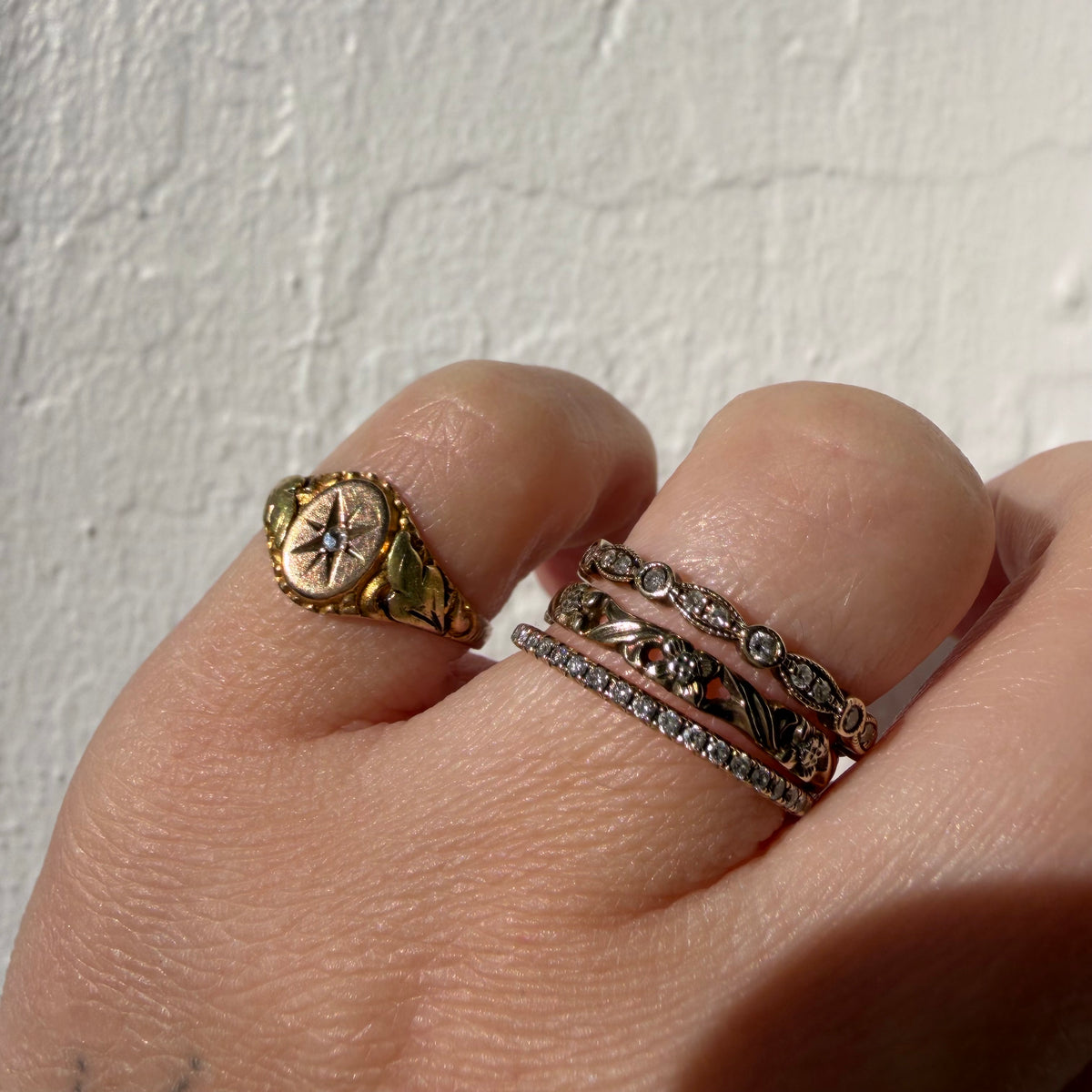 A N T I Q U E // starry signet / 10k and diamond victorian starburst signet / size 4.5+
