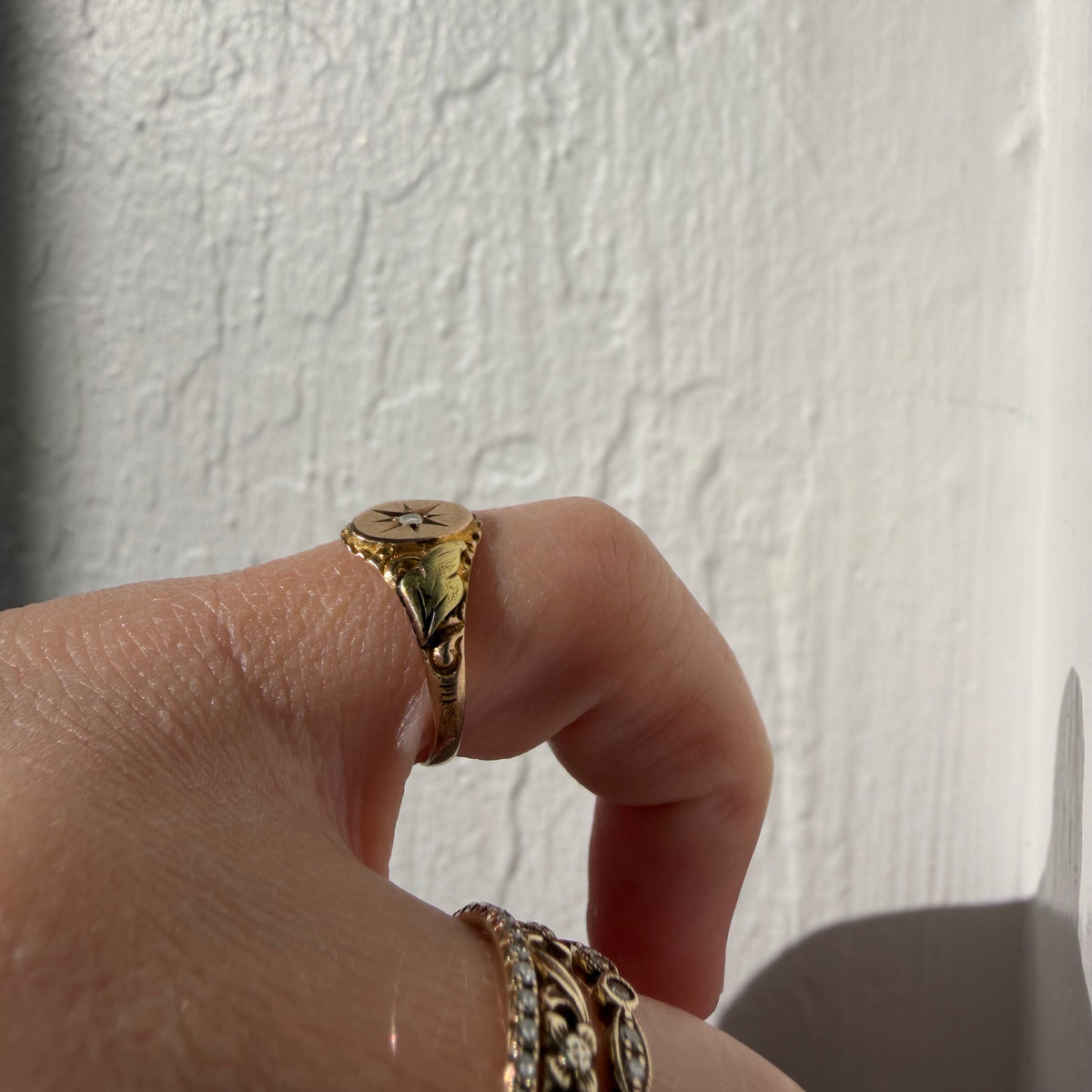 A N T I Q U E // starry signet / 10k and diamond victorian starburst signet / size 4.5+