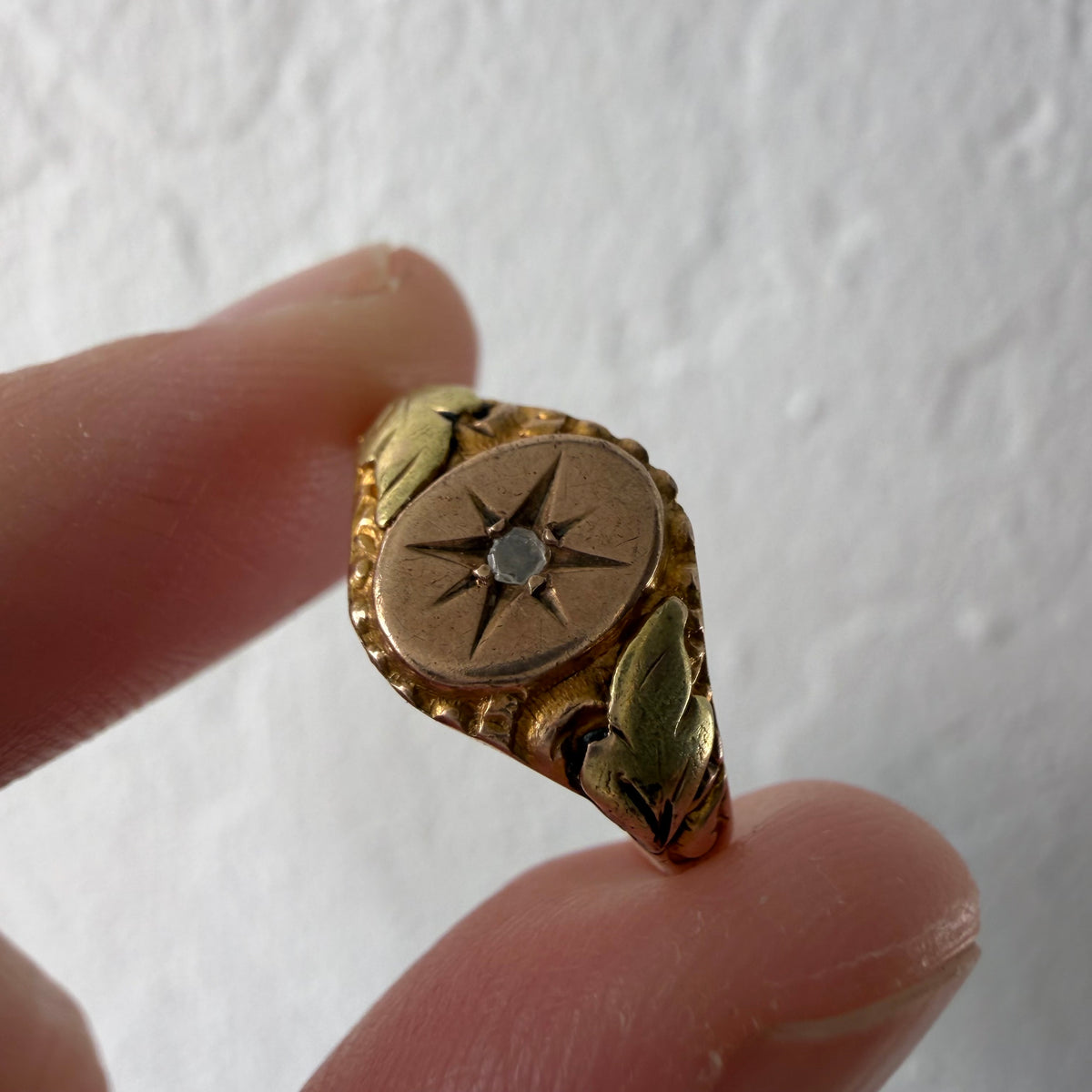 A N T I Q U E // starry signet / 10k and diamond victorian starburst signet / size 4.5+