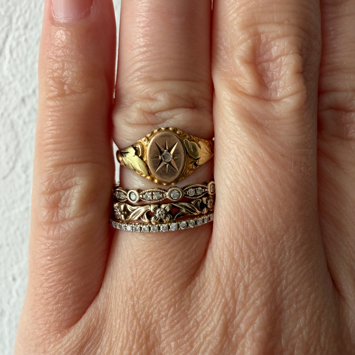 A N T I Q U E // starry signet / 10k and diamond victorian starburst signet / size 4.5+