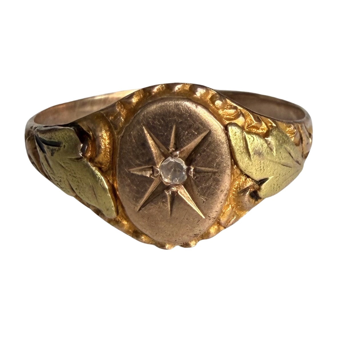 A N T I Q U E // starry signet / 10k and diamond victorian starburst signet / size 4.5+