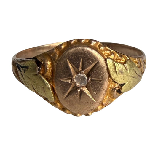 A N T I Q U E // starry signet / 10k and diamond victorian starburst signet / size 4.5+