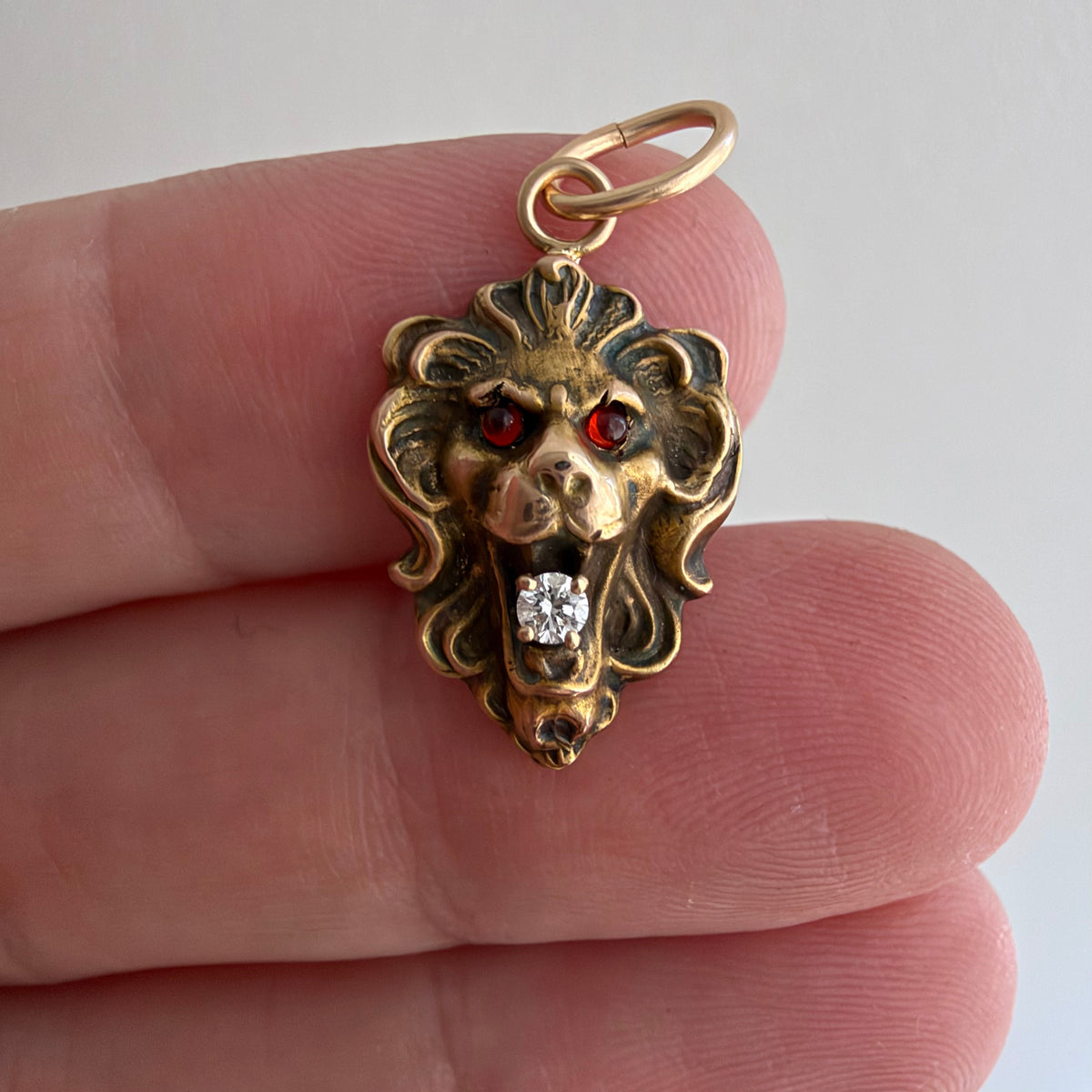 reimagined A N T I Q U E // victorian roar / 10k rosy gold + diamond gargoyle lion face / a cufflink conversion pendant