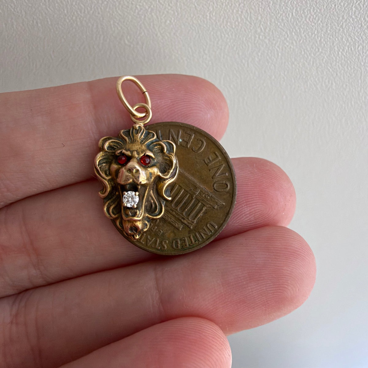 reimagined A N T I Q U E // victorian roar / 10k rosy gold + diamond gargoyle lion face / a cufflink conversion pendant