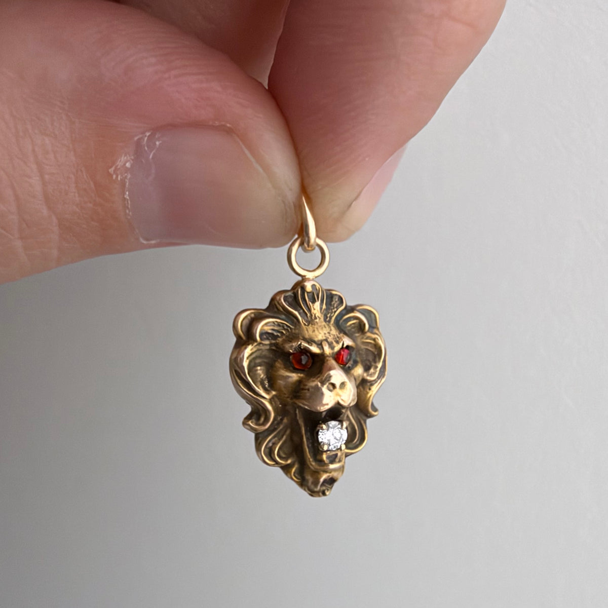 reimagined A N T I Q U E // victorian roar / 10k rosy gold + diamond gargoyle lion face / a cufflink conversion pendant