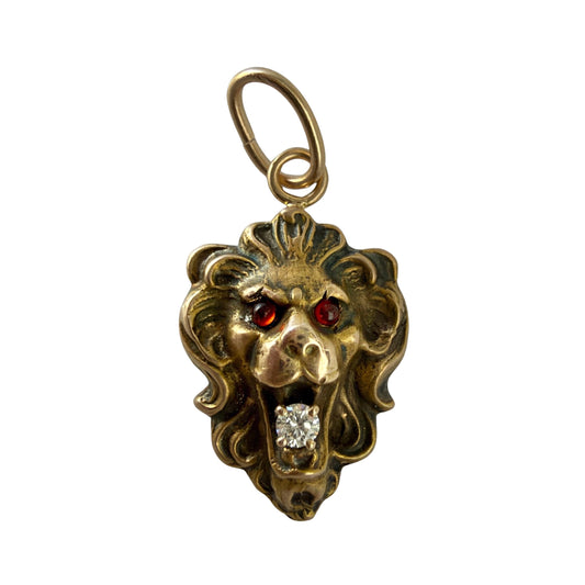 reimagined A N T I Q U E // victorian roar / 10k rosy gold + diamond gargoyle lion face / a cufflink conversion pendant