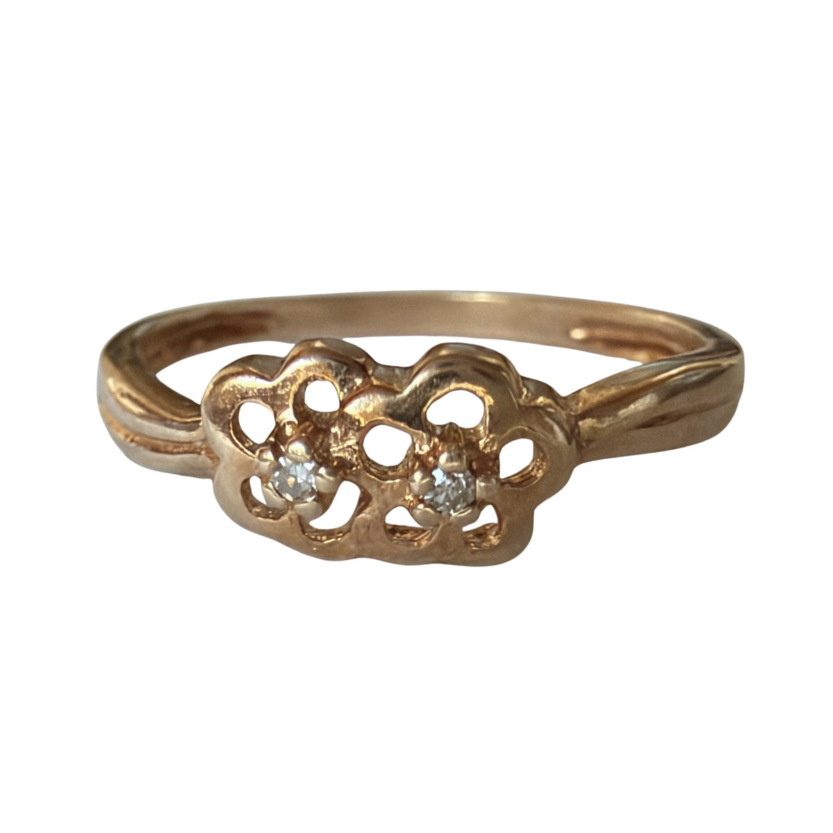 V I N T A G E // tois et mois forget me nots / 10k and diamond child or pinky ring / size 3+
