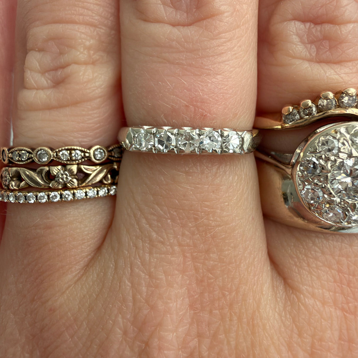 V I N T A G E // mid century sparkle / 14k white gold five diamond band / size 4.75+