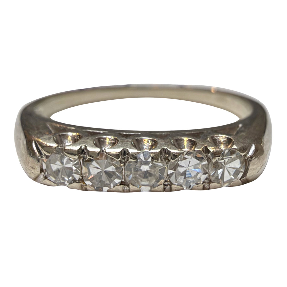 V I N T A G E // mid century sparkle / 14k white gold five diamond band / size 4.75+