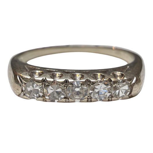 V I N T A G E // mid century sparkle / 14k white gold five diamond band / size 4.75+