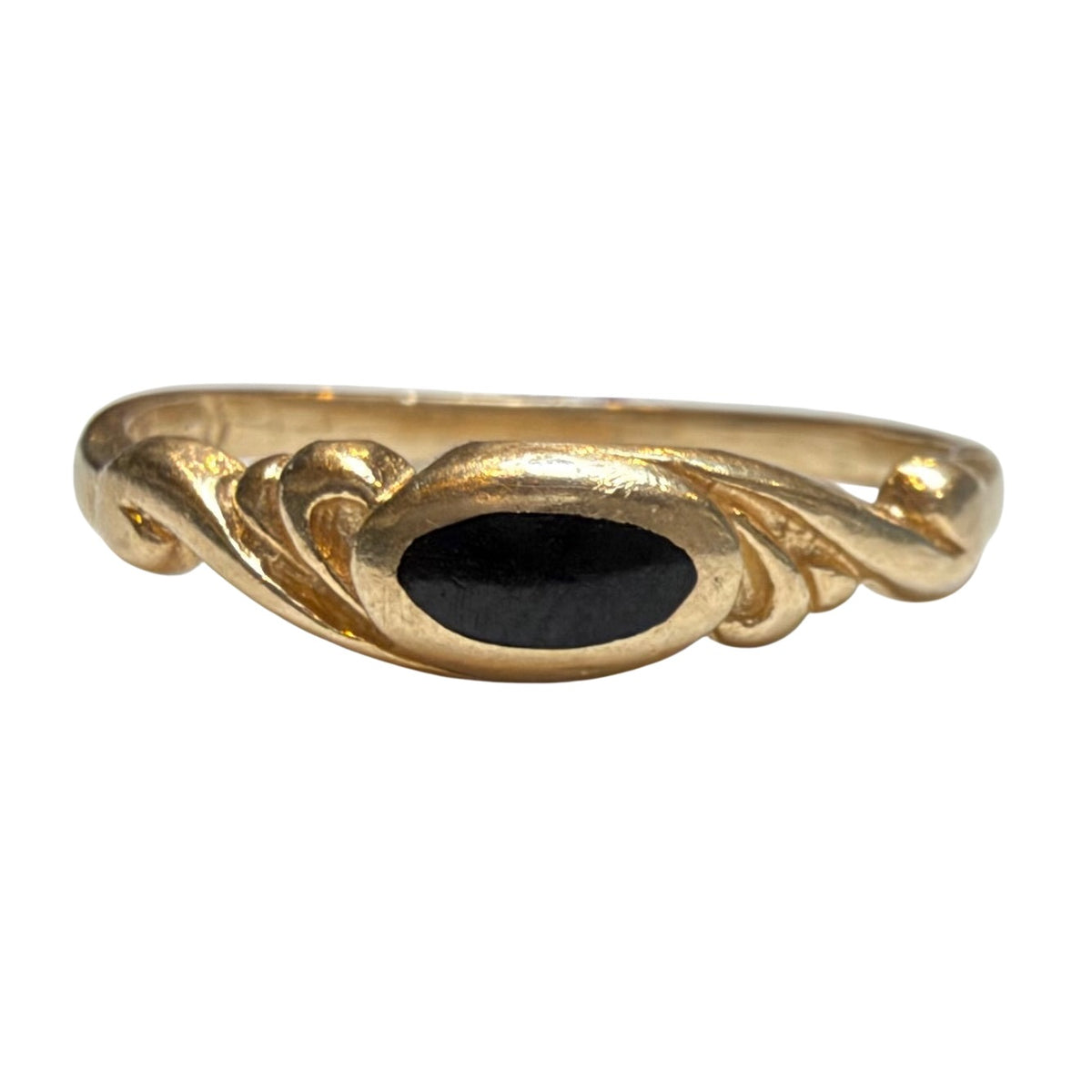 V I N T A G E // nouveau portal / 14k and black enamel swirly nouveau style band / size 3.25