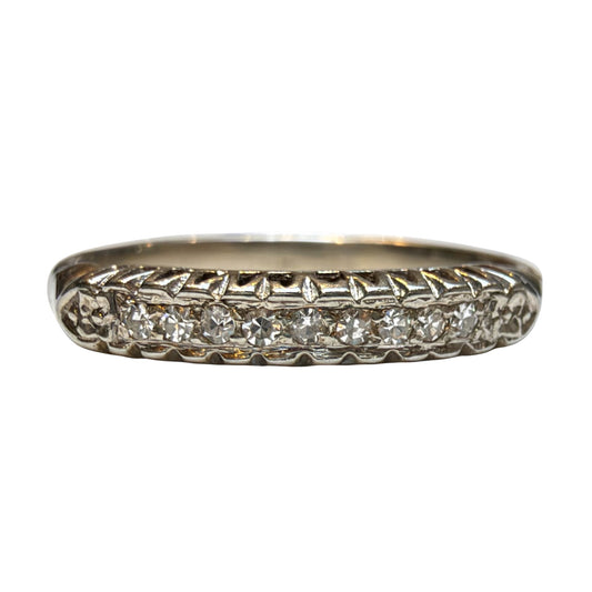 V I N T A G E // bloom and sparkle sandwich / 14k white gold nine diamond band / size 5.75