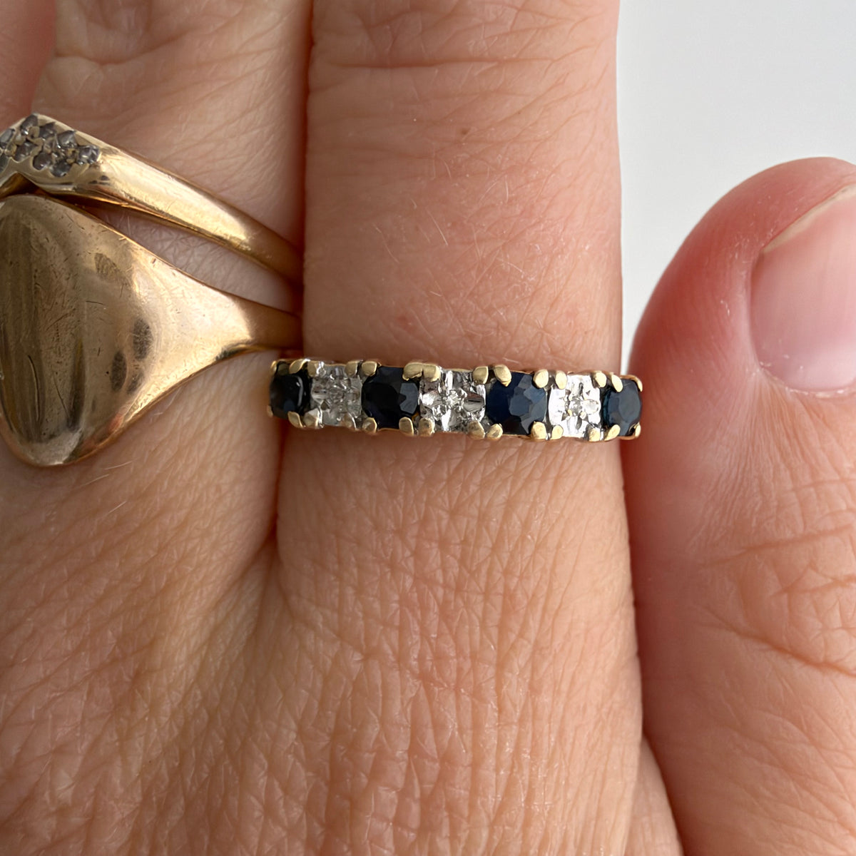 V I N T A G E // 5pm in November / 10k half eternity band with topaz and diamonds / size 8.75