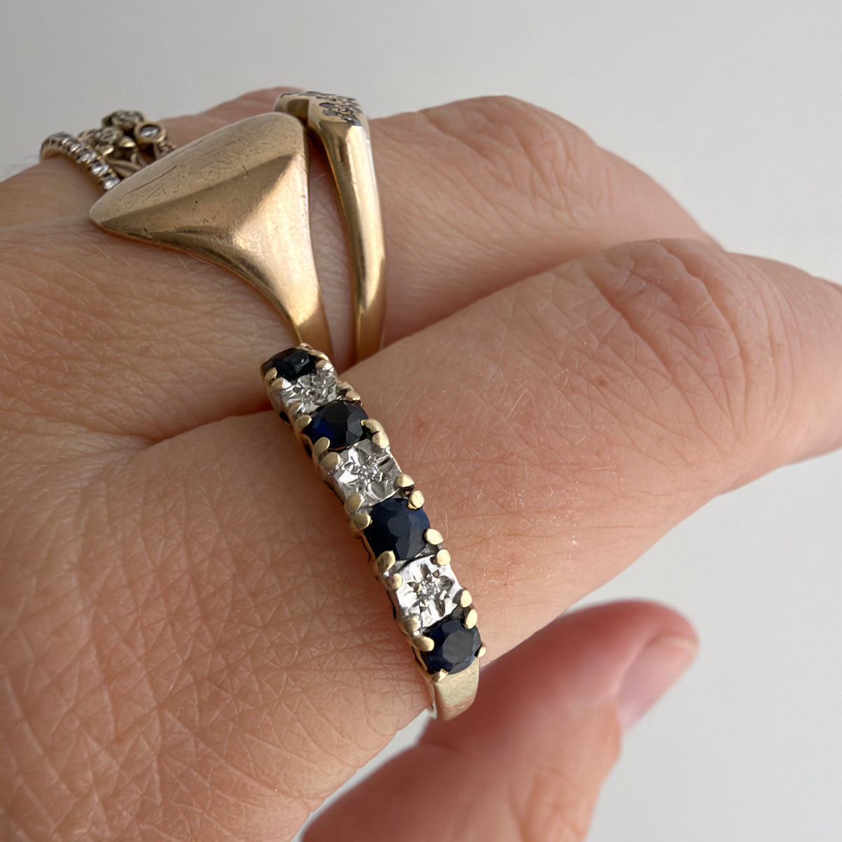 V I N T A G E // 5pm in November / 10k half eternity band with topaz and diamonds / size 8.75