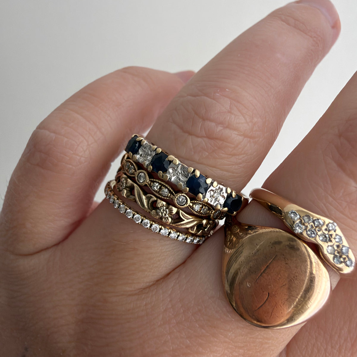 V I N T A G E // 5pm in November / 10k half eternity band with topaz and diamonds / size 8.75