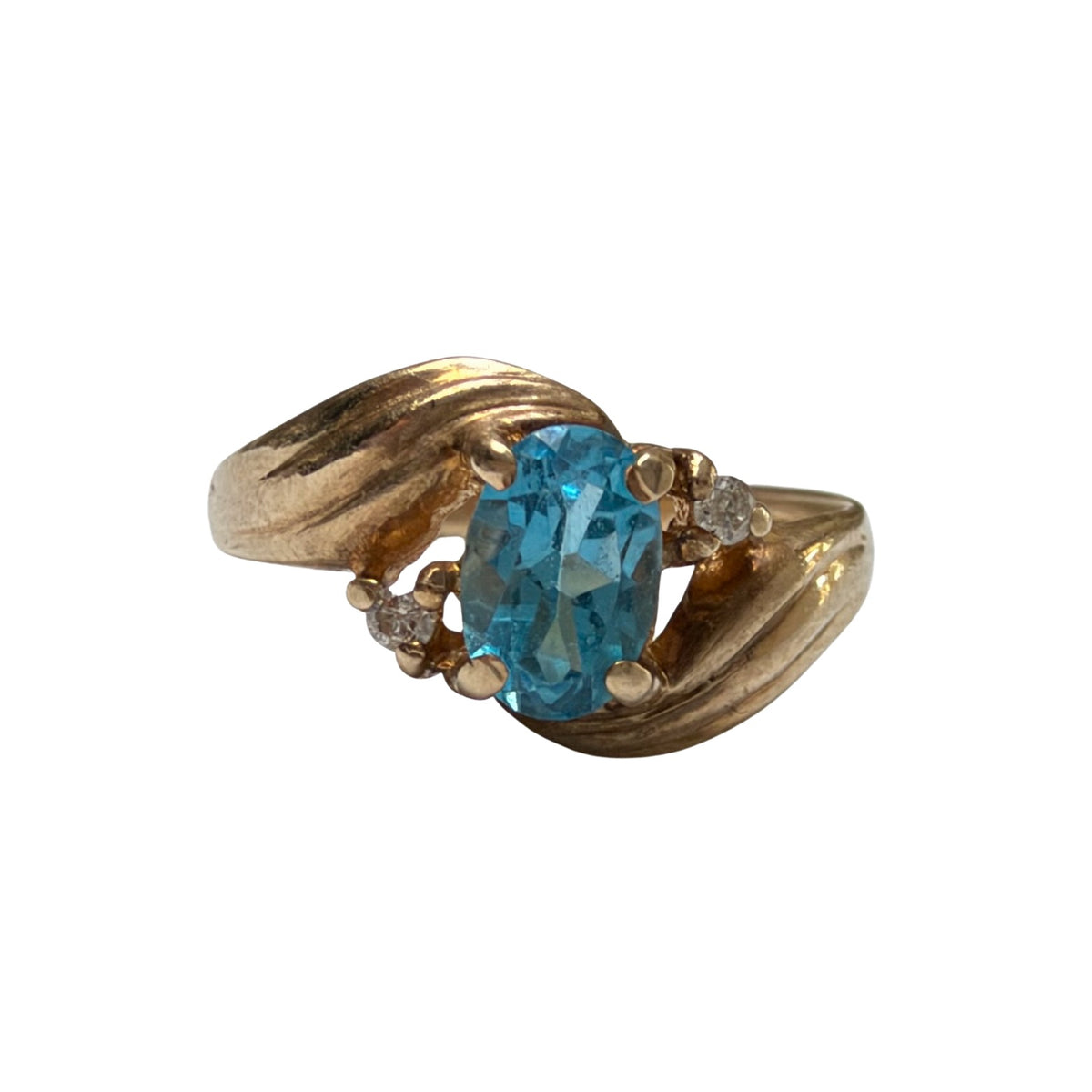 V I N T A G E // windy bypass / 10k + topaz + diamond bypass ring / size 3.5