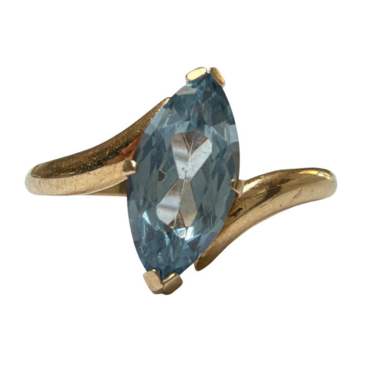 V I N T A G E // marquise moment / modernist north/south blue topaz marquise solitaire stacking ring / size 5.75