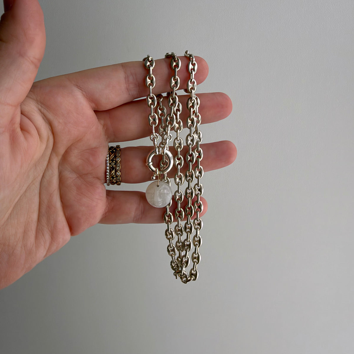 reimagined V I N T A G E // modern day watch chain / re-worked sterling silver puffy mariner anchor link chain / 22.25", 22.67g