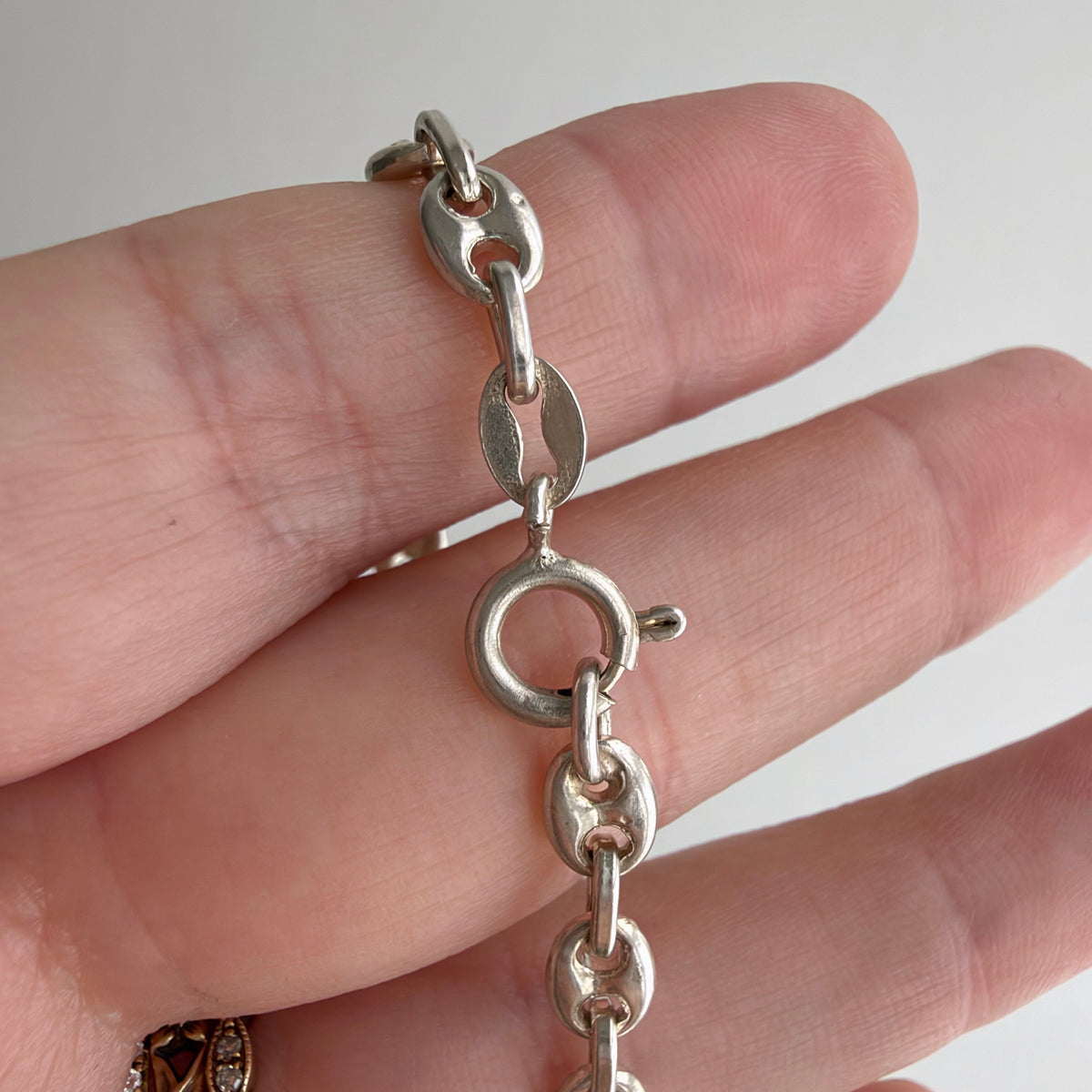 reimagined V I N T A G E // modern day watch chain / re-worked sterling silver puffy mariner anchor link chain / 22.25", 22.67g