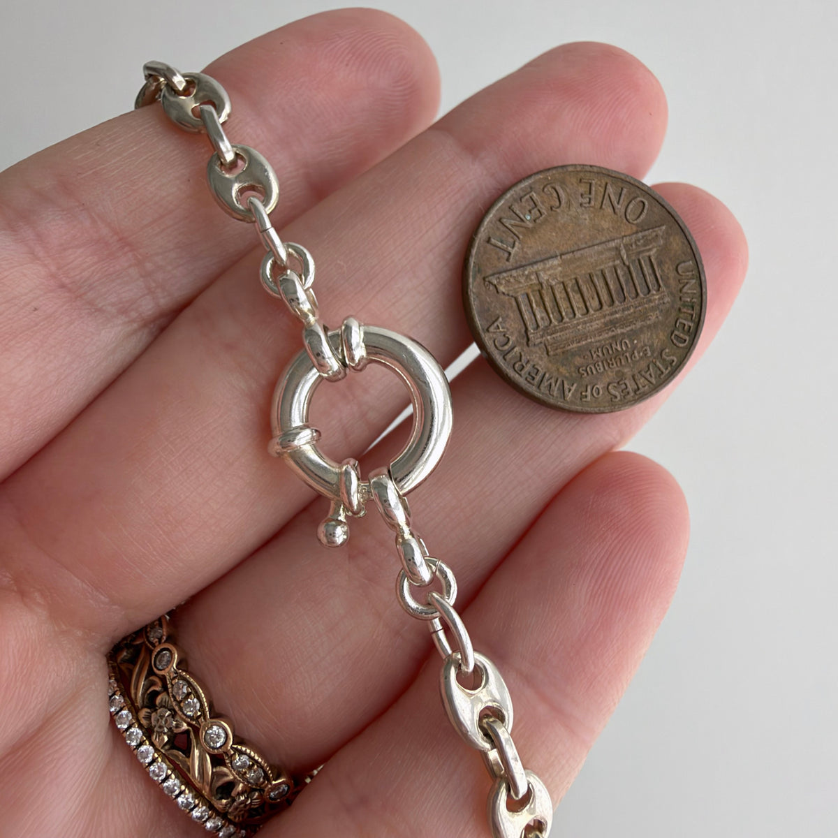 reimagined V I N T A G E // modern day watch chain / re-worked sterling silver puffy mariner anchor link chain / 22.25", 22.67g