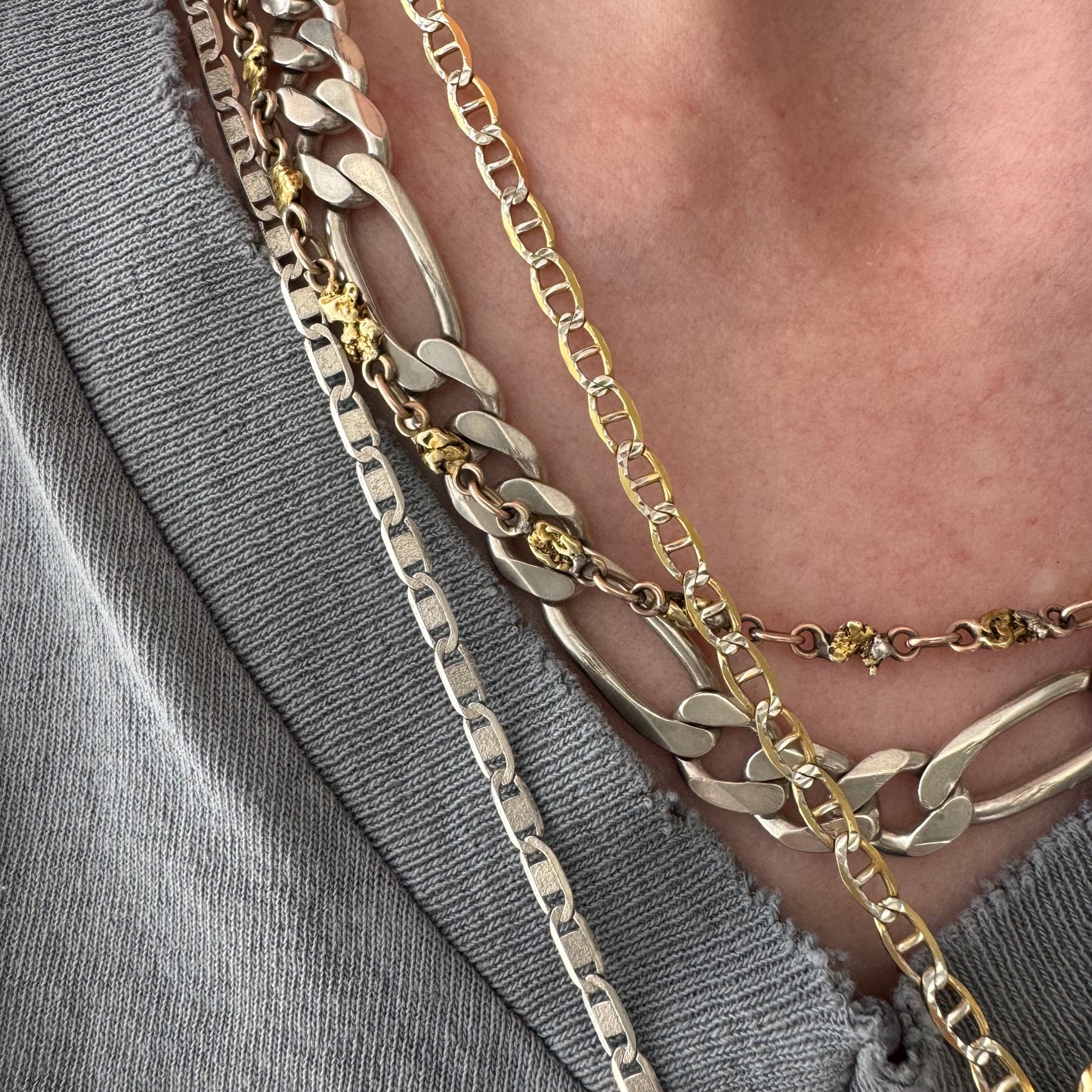 A N T I Q U E // nuggets of truth and wisdom / 10k and 19k high karat gold rush nugget link watch chain necklace / 17", 10.8g