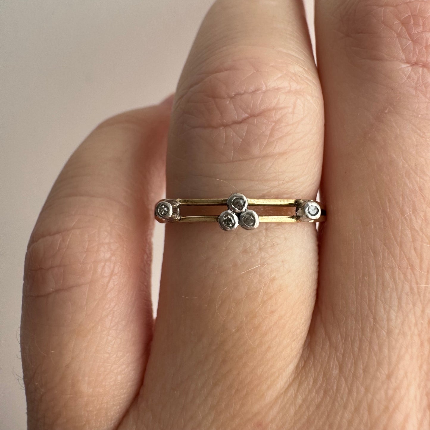 V I N T A G E // shape play / 14k yellow and white gold geometric band with diamonds / size 6.5ish