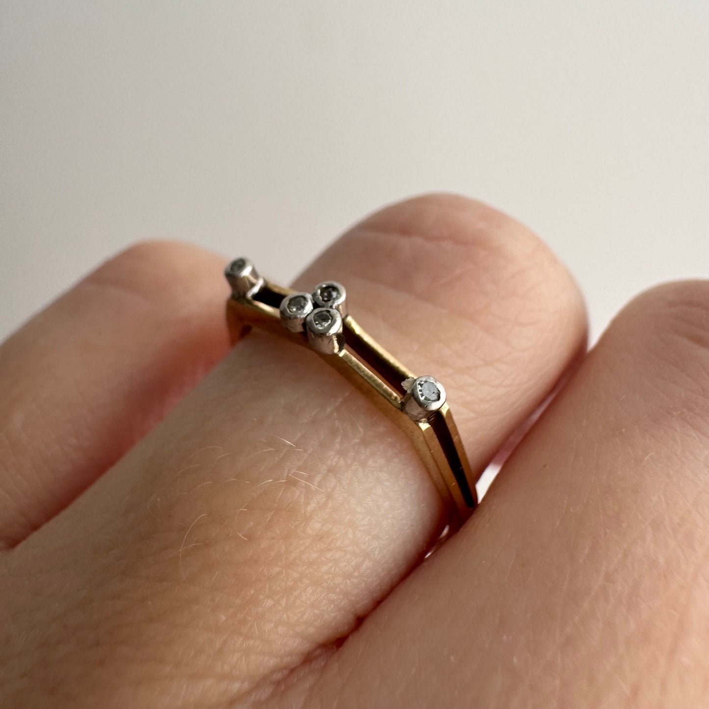 V I N T A G E // shape play / 14k yellow and white gold geometric band with diamonds / size 6.5ish