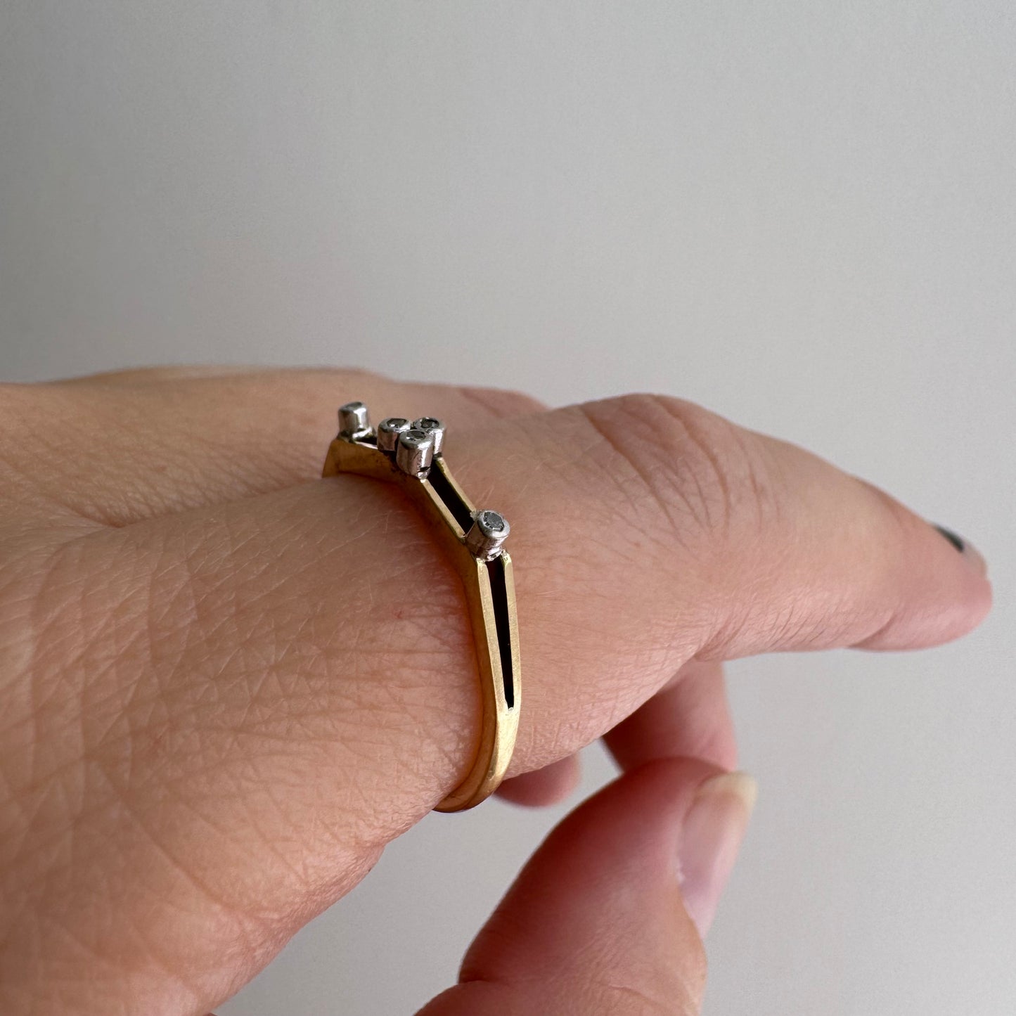 V I N T A G E // shape play / 14k yellow and white gold geometric band with diamonds / size 6.5ish