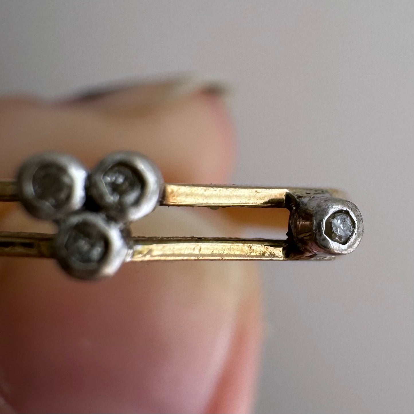 V I N T A G E // shape play / 14k yellow and white gold geometric band with diamonds / size 6.5ish