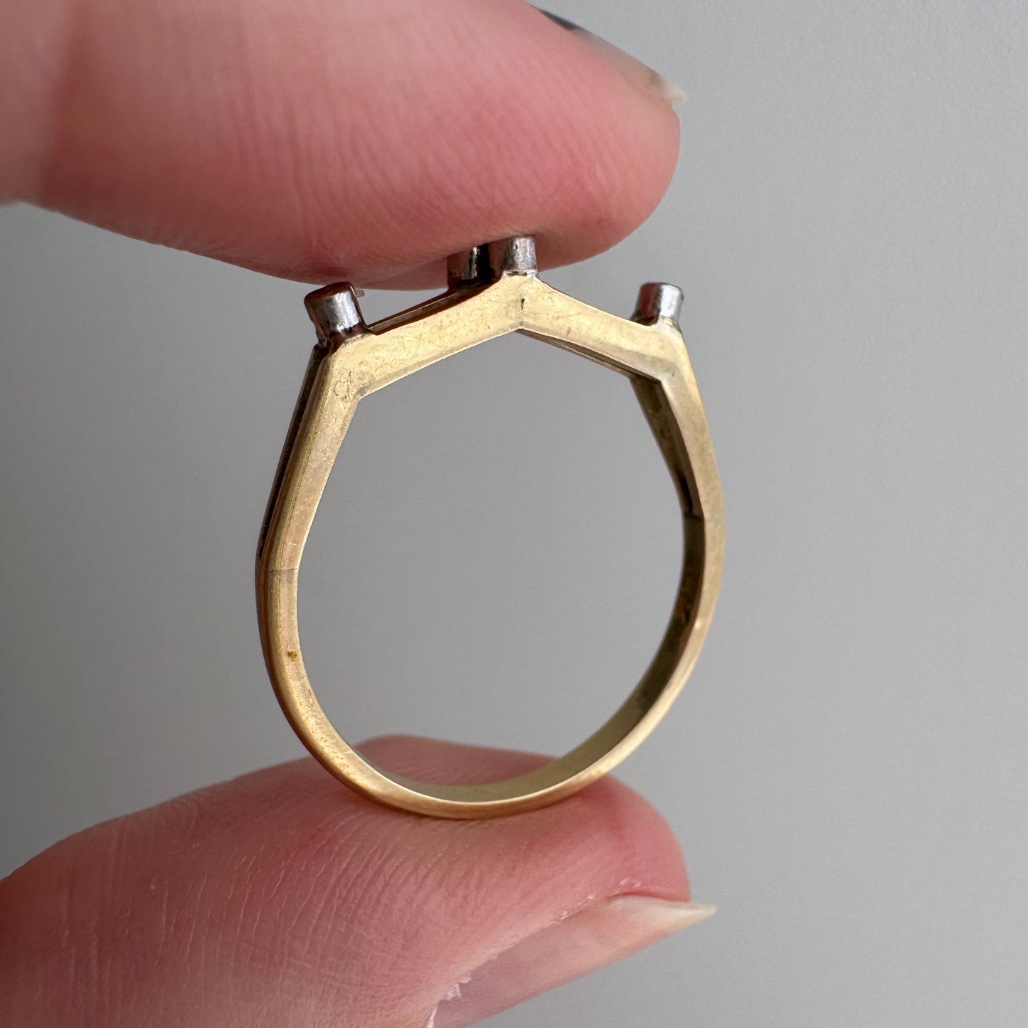 V I N T A G E // shape play / 14k yellow and white gold geometric band with diamonds / size 6.5ish