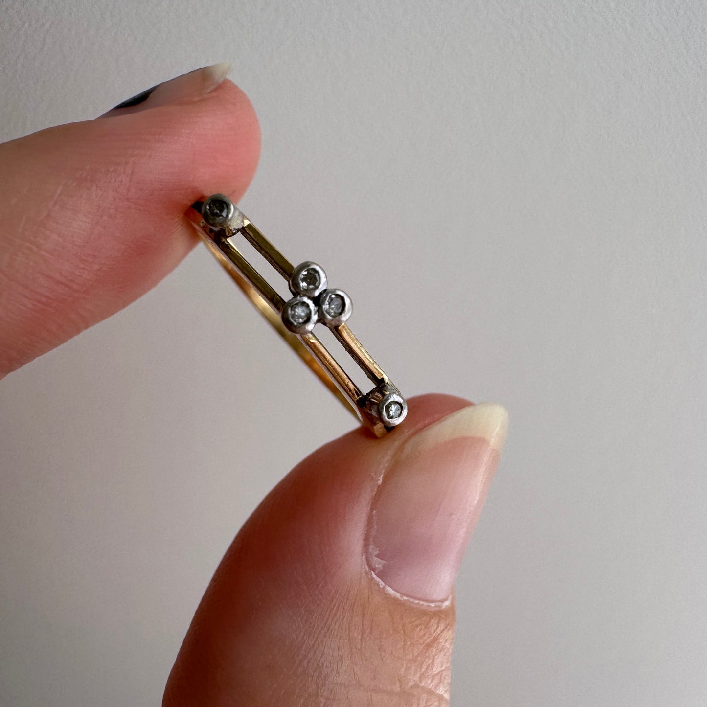 V I N T A G E // shape play / 14k yellow and white gold geometric band with diamonds / size 6.5ish