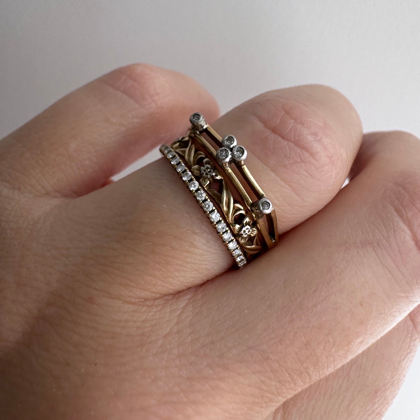 V I N T A G E // shape play / 14k yellow and white gold geometric band with diamonds / size 6.5ish