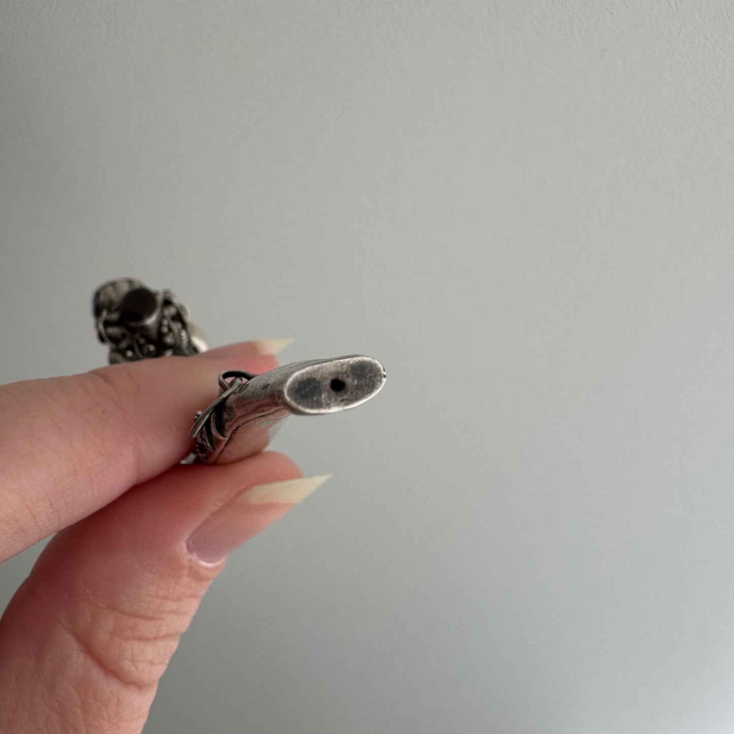 V I N T A G E // blowing smoke / sterling silver and garnet dragon / a functional pendant