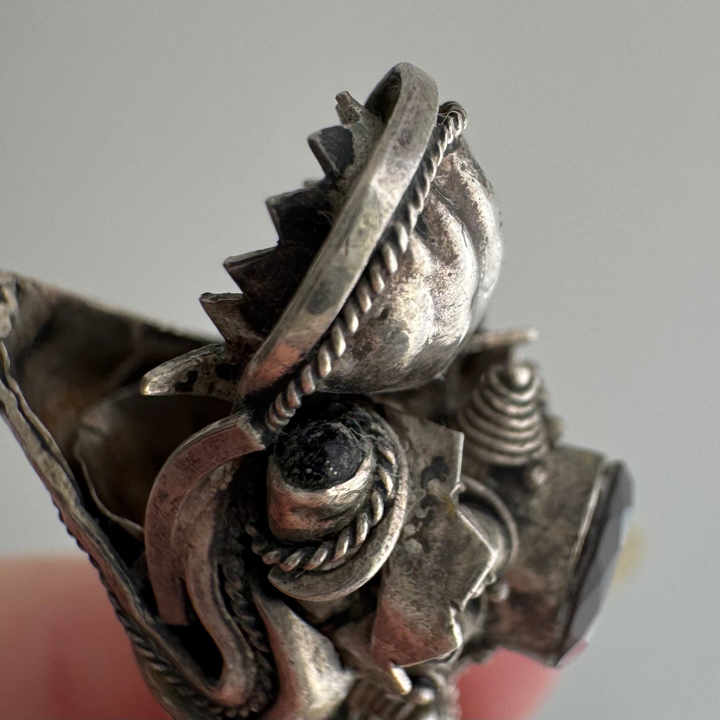 V I N T A G E // blowing smoke / sterling silver and garnet dragon / a functional pendant